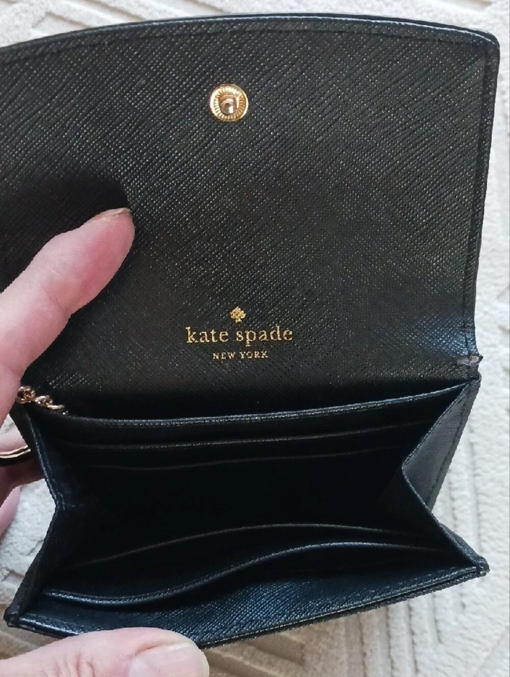 kate spade Black Saffiano Leather Key & Card Holder with Gold Hardware